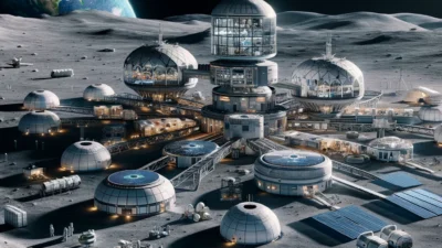 DALL·E 2024-03-16 18.09.01 - A visionary image of the International Lunar Station, a futuristic outpost on the moon's surface. This complex is a collaboration between nations, des - 株式会社グローバルアイティー